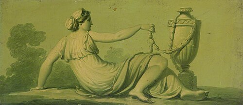 A Set of 16 Monochrome Painted Panels of Mythological Scenes: a Reclining Female Nude with an Urn, 1780, 