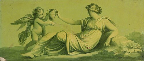 A Set of 16 Monochrome Painted Panels of Mythological Scenes: Venus and Cupid (?), 1780, 