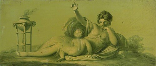 A Set of 16 Monochrome Painted Panels of Mythological Scenes: a Reclining Figure with a Child and a , 1780, 