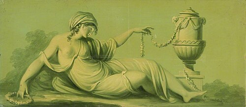 A Set of 16 Monochrome Painted Panels of Mythological Scenes: a Reclining Female with an Urn, 1780, 
