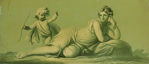 A Set of 16 Monochrome Painted Panels of Mythological Scenes: Venus and Cupid (?), 1780, 