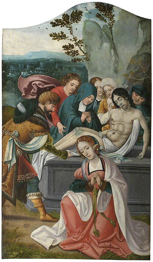 The Oxburgh Retable: The Entombment (middle); The Body of Saint James the Greater miraculously trans, 1530, 