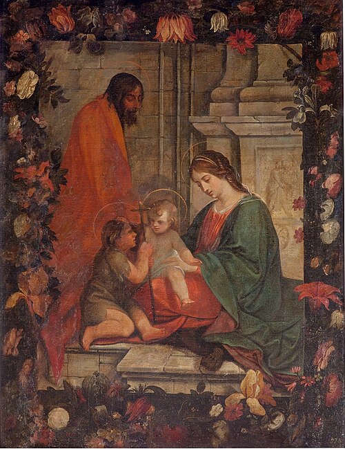 Holy Family with Saint John in a Garland of Flowers, 1685, 