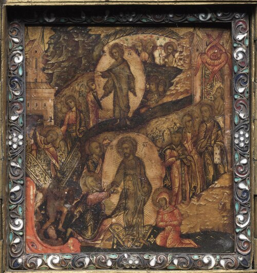 Portable Triptych Icon: The Resurrection and Anastasis, 1649, 