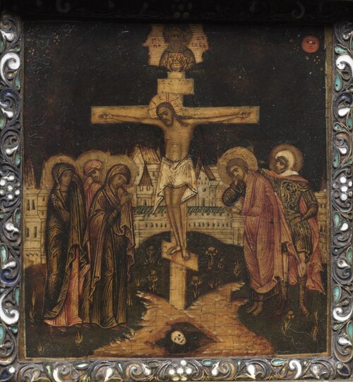 Portable Triptych Icon: The Crucifixion, 1649, 