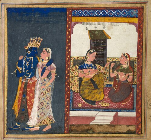 Radha and Krishna Embracing, Leaf from a Gita Govinda, 1650, 