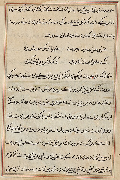 Page from Tales of a Parrot (Tuti-nama): text page, 1560, 