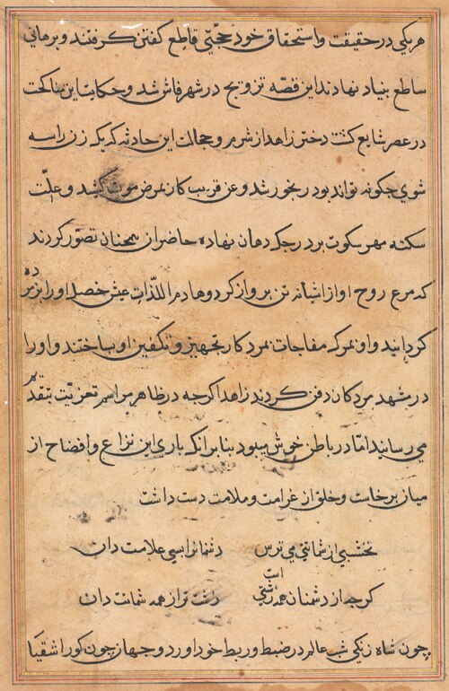 Page from Tales of a Parrot (Tuti-nama): text page, 1560, 