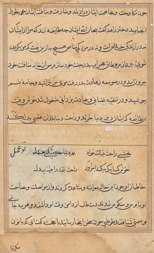 Page from Tales of a Parrot (Tuti-nama): text page, 1560, 