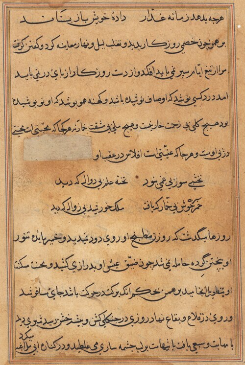 Page from Tales of a Parrot (Tuti-nama): text page, 1560, 