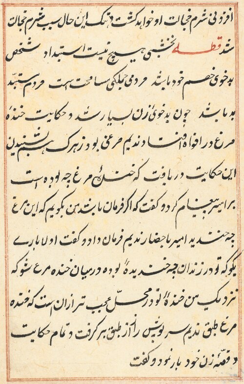 Page from Tales of a Parrot (Tuti-nama): text page, 1560, 