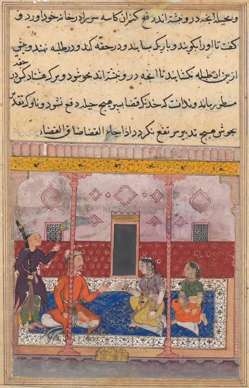 The merchant has the hateful skull ground and put into a box, from a Tuti-nama (Tales of a Parrot): , 1560, 