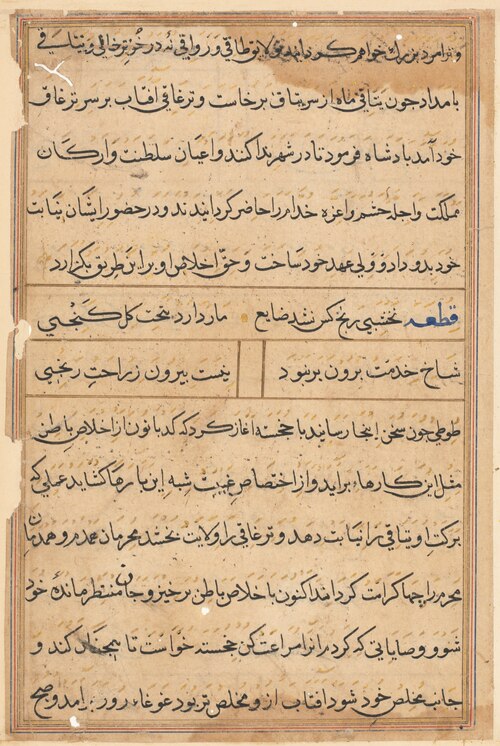 Page from Tales of a Parrot (Tuti-nama): text page, 1560, 