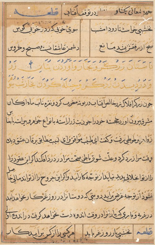 Page from Tales of a Parrot (Tuti-nama): text page, 1560, 