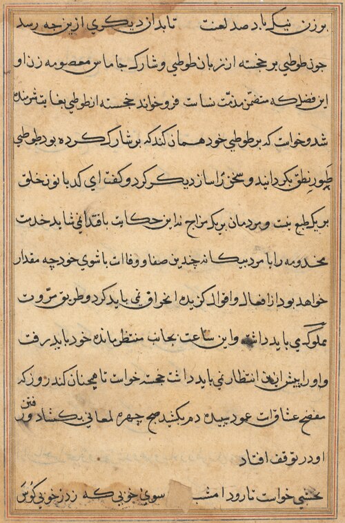 Page from Tales of a Parrot (Tuti-nama): text page, 1560, 