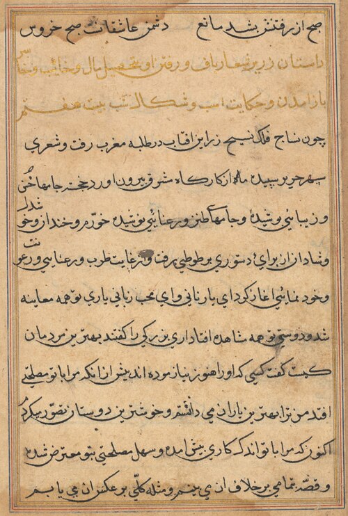 Page from Tales of a Parrot (Tuti-nama): text page, 1560, 