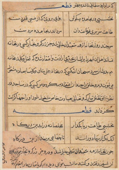 Page from Tales of a Parrot (Tuti-nama): text page, 1560, 
