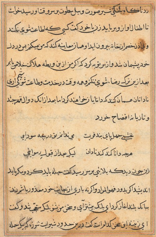 Page from Tales of a Parrot (Tuti-nama): text page, 1560, 