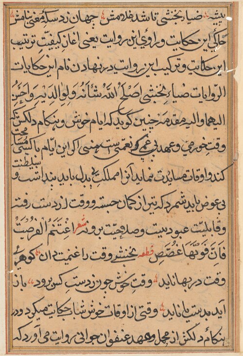 Page from Tales of a Parrot (Tuti-nama): text page, 1560, 