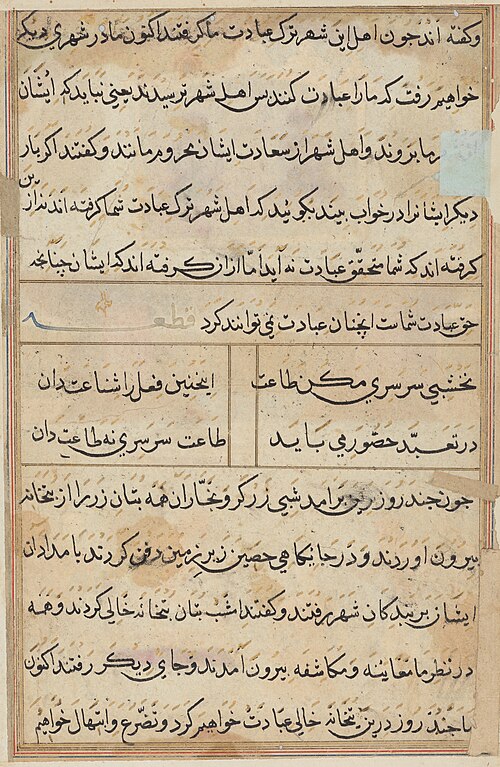 Page from Tales of a Parrot (Tuti-nama): text page, 1560, 