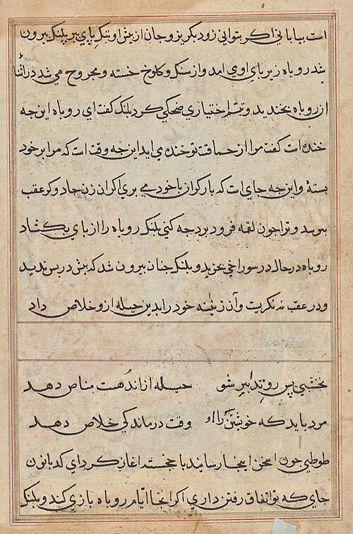 Page from Tales of a Parrot (Tuti-nama): text page, 1560, 