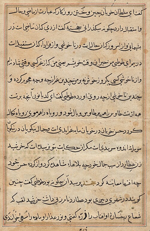 Page from Tales of a Parrot (Tuti-nama): text page, 1560, 