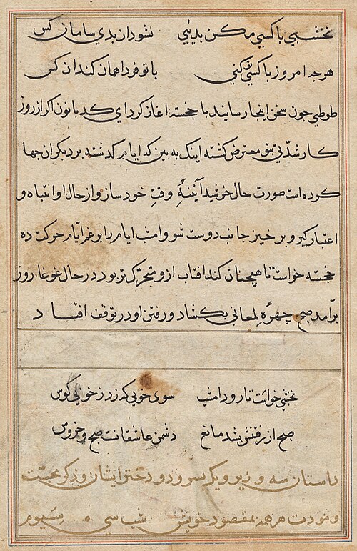Page from Tales of a Parrot (Tuti-nama): text page, 1560, 