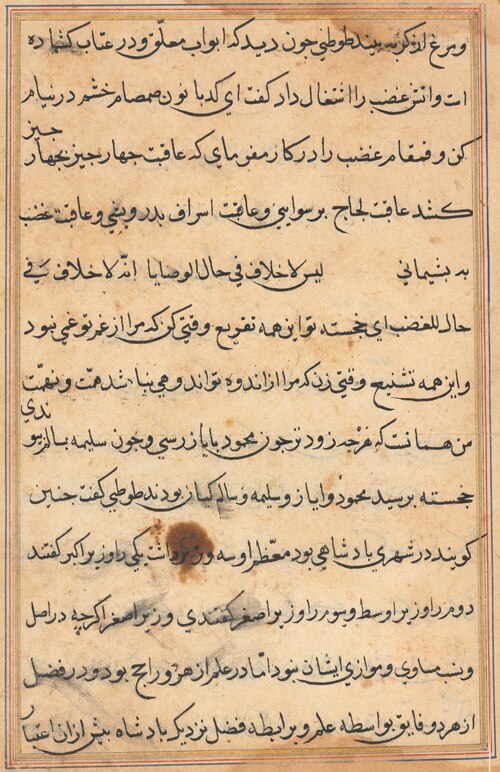 Page from Tales of a Parrot (Tuti-nama): text page, 1560, 