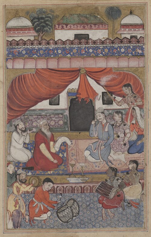 Preparation for the marriage of Mahmuda to the Young Vizier, from a Tuti-nama (Tales of a Parrot): T, 1560, 