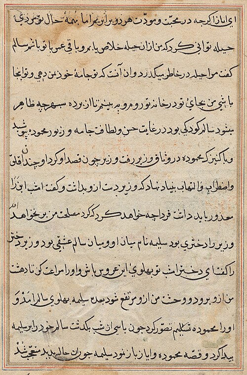 Page from Tales of a Parrot (Tuti-nama): text page, 1560, 