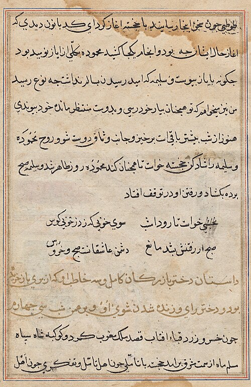 Page from Tales of a Parrot (Tuti-nama): text page, 1560, 