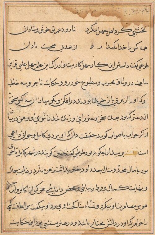 Page from Tales of a Parrot (Tuti-nama): text page, 1560, 