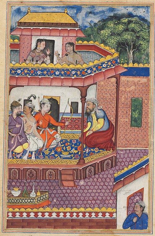 The three young men present themselves as suitors for the hand of Zuhra, the daughter of the merchan, 1560, 