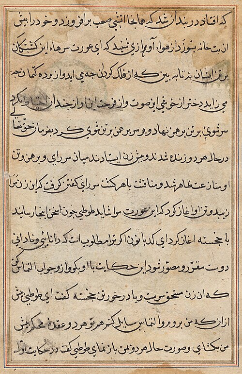 Page from Tales of a Parrot (Tuti-nama): text page, 1560, 