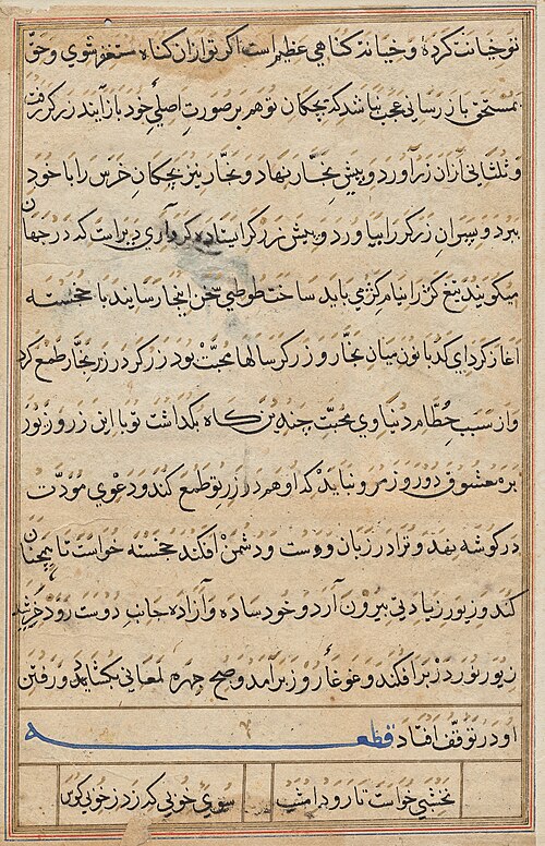 Page from Tales of a Parrot (Tuti-nama): text page, 1560, 