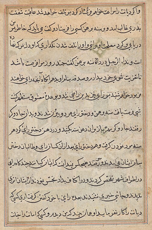 Page from Tales of a Parrot (Tuti-nama): text page, 1560, 