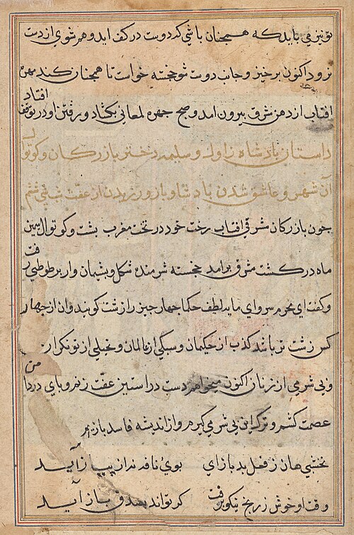 Page from Tales of a Parrot (Tuti-nama): text page, 1560, 