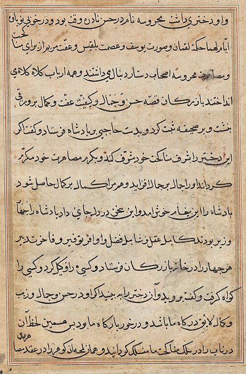 Page from Tales of a Parrot (Tuti-nama): text page, 1560, 