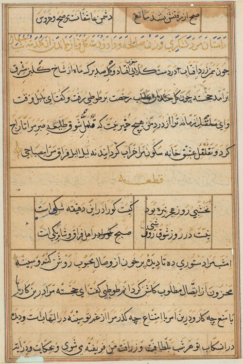 Page from Tales of a Parrot (Tuti-nama): text page, 1560, 