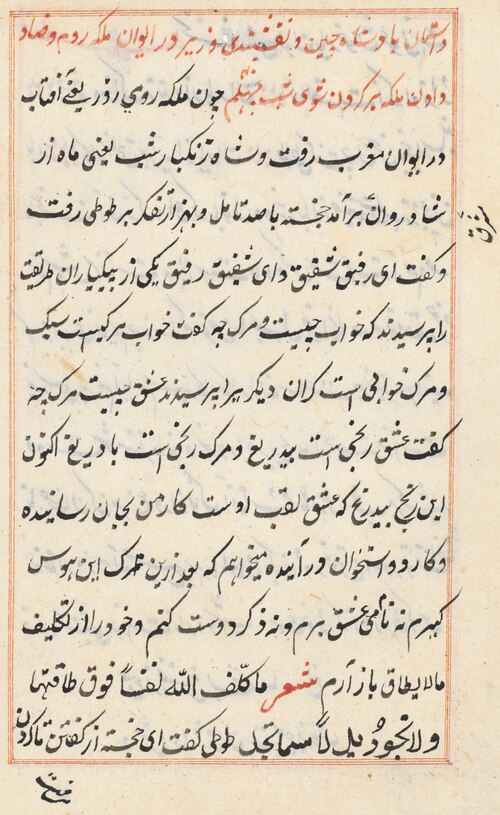 Page from Tales of a Parrot (Tuti-nama): text page, 1560, 