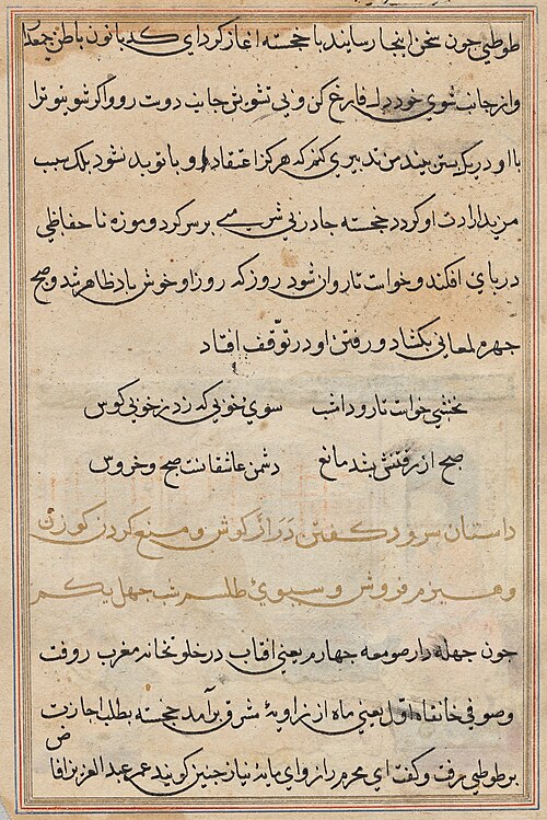 Page from Tales of a Parrot (Tuti-nama): text page, 1560, 