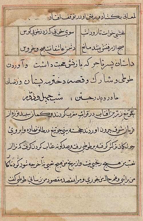 Page from Tales of a Parrot (Tuti-nama): text page, 1560, 