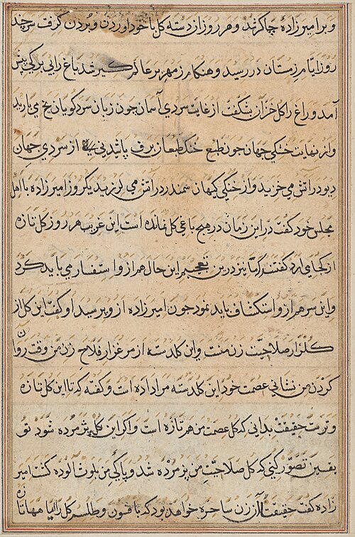 Page from Tales of a Parrot (Tuti-nama): text page, 1560, 