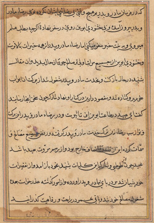 Page from Tales of a Parrot (Tuti-nama): text page, 1560, 