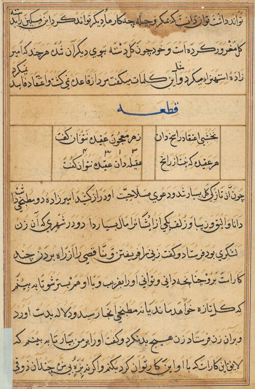 Page from Tales of a Parrot (Tuti-nama): text page, 1560, 
