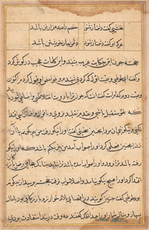 Page from Tales of a Parrot (Tuti-nama): text page, 1560, 