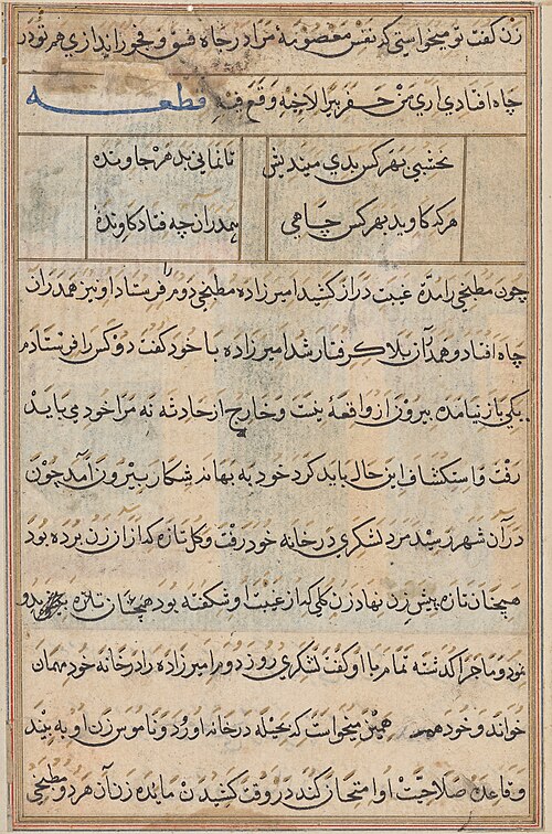 Page from Tales of a Parrot (Tuti-nama): text page, 1560, 