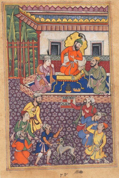 The court of the Raja of Ujjain, from a Tuti-nama (Tales of a Parrot): Forty-sixth Night, 1560, 