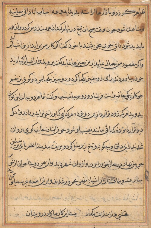 Page from Tales of a Parrot (Tuti-nama): text page, 1560, 