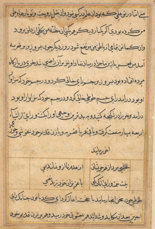 Page from Tales of a Parrot (Tuti-nama): text page, 1560, 